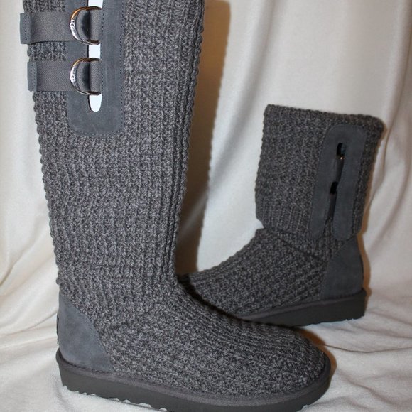 NIB UGG WOMEN'S SOLENE TALL KNIT SWEATER BOOTS GRAY‎ - Picture 1 of 9